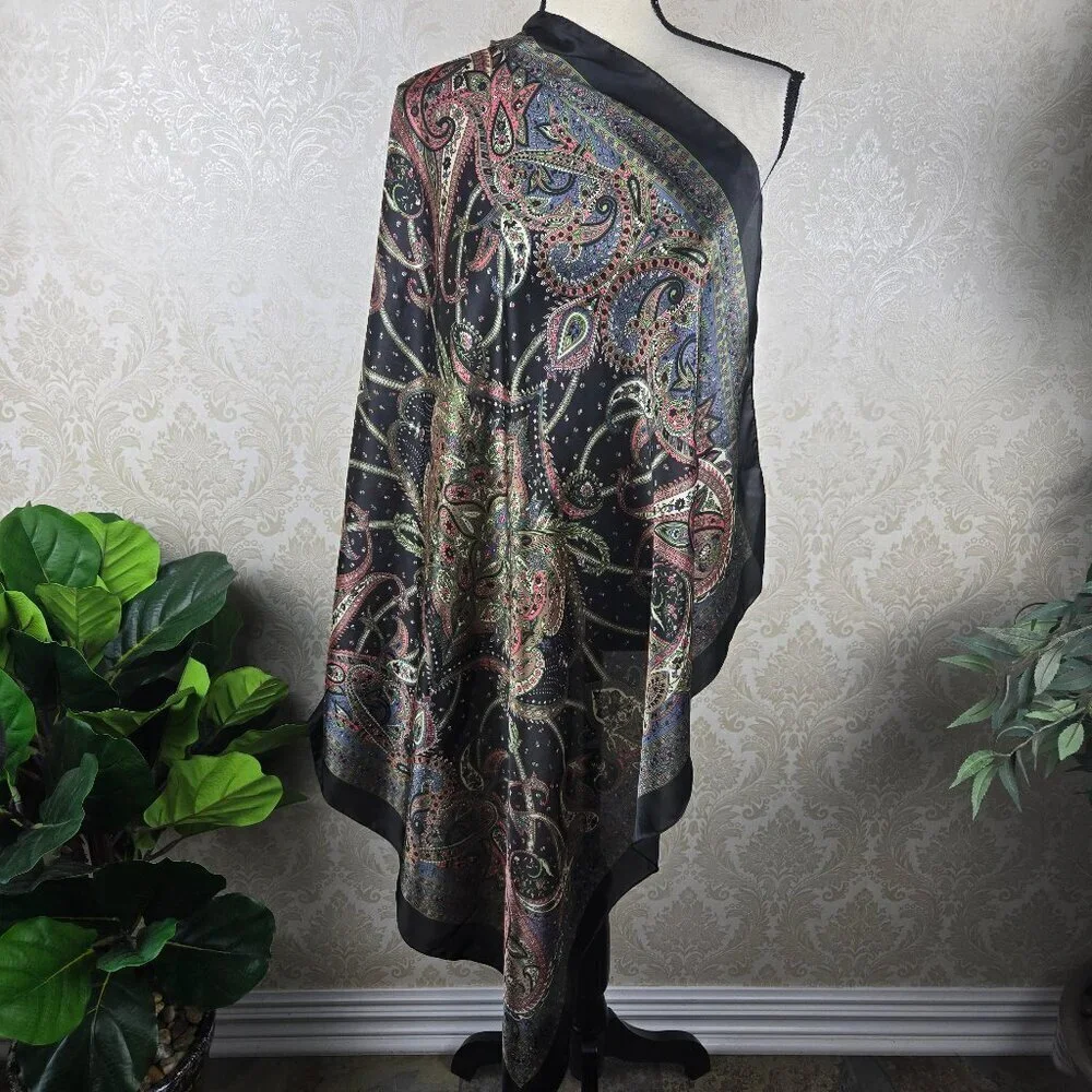 Large Square Scarf Black Paisley Pattern Pink Gray White Colorful Pattern Gifts